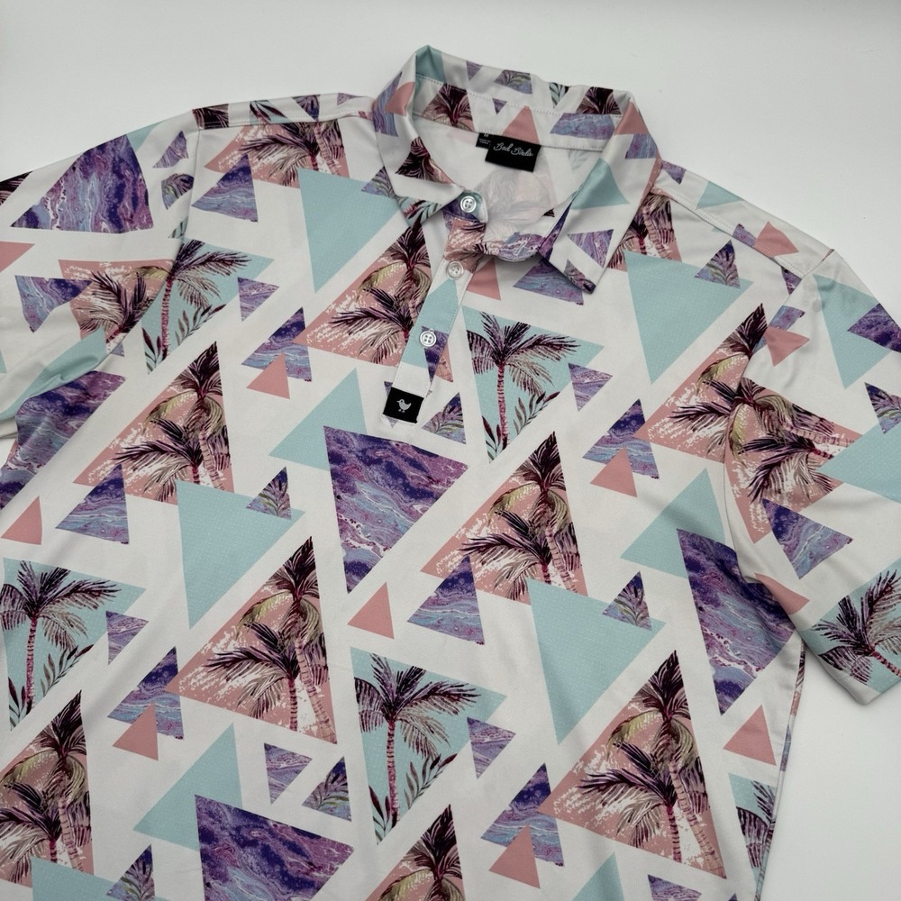 Bad Birdie Golf Polo Shirt Medium Tropical Palm Tree‎ Colorful All Over Print SS